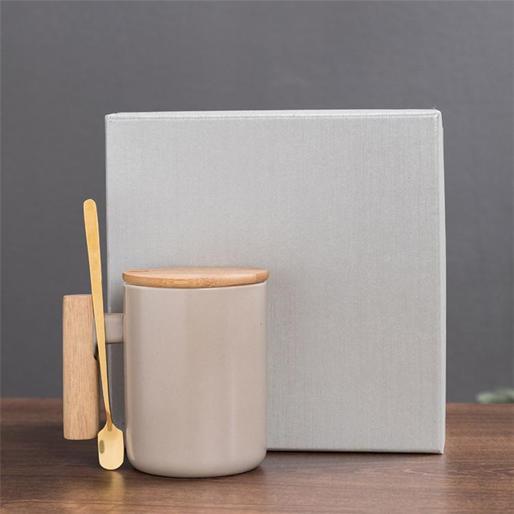 Hot Sale Gift Porcelain Cup, Bamboo Lid Ceramic Cup With Lid And Spoon, Wooden Handle Ceramic Coffee Cup