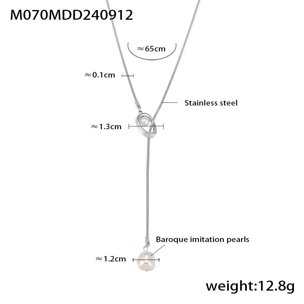 Stainless Steel Simple Long Tassel Pearl Initial Necklace Adjustable Chain Sweater Necklace Party Daily