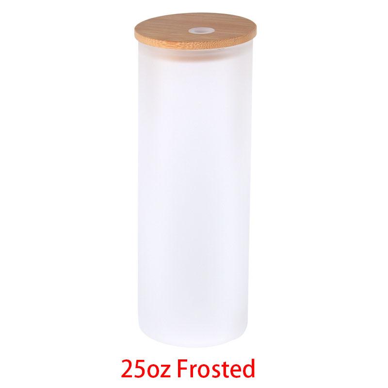 US Warehouse 12 Oz 16 Oz 20 Oz 25 Oz 16 Oz Straight Clear Frosted Water Bottle Sublimation Glass Jar Wooden Lid Tumbler Cup