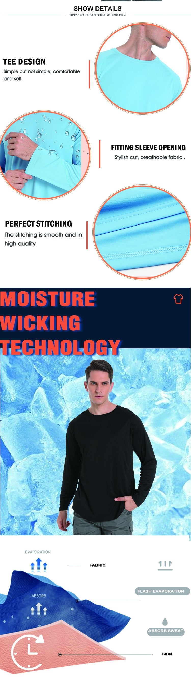 US Size In Stock Blank Wicking Breathable Upf50 Men's Performance Long Sleeve Fishing Shirt