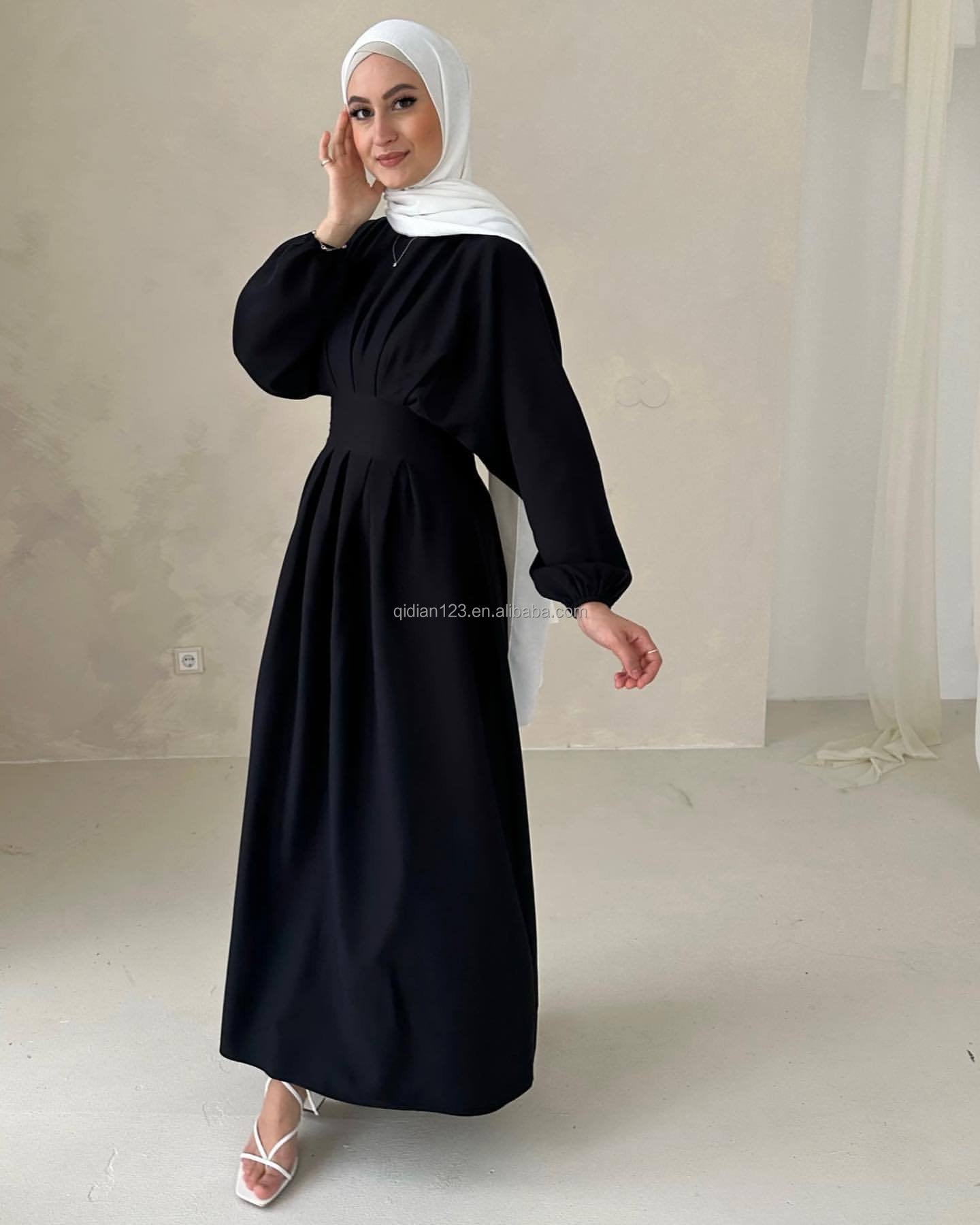 2024 New Wholesale Solid Color Simple Moderate Dress Long Sleeve Islamic Clothing Women's Clothing