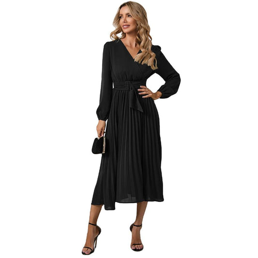 Wholesale Casual Clothing Dress Autumn And Winter Women Ladies Elegant Long Sleeve Drawstring Dress Evening Dress