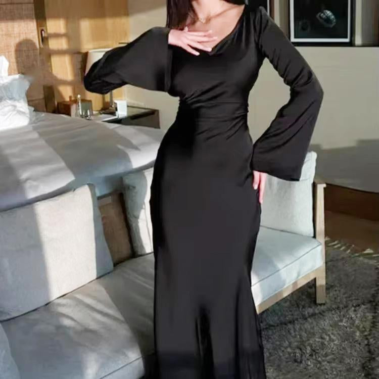 Custom Fashion 2024 Elegant Formal Tight Women Long Sleeve Layered Women Casual Linen Dress