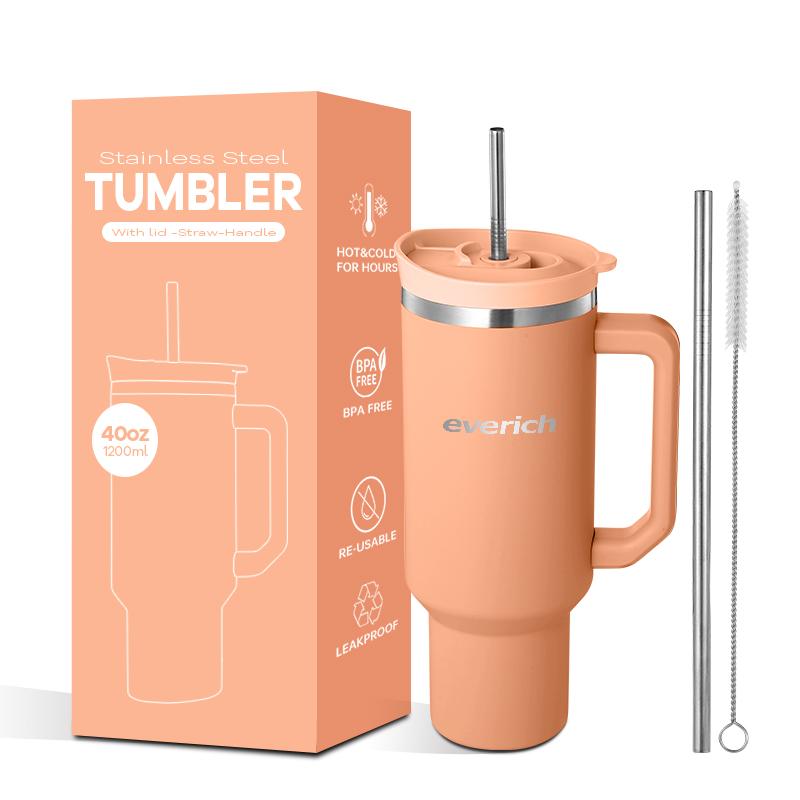 40 Oz Tumbler Double Wall 304 Stainless Steel Insulated Wide Mouth Car Tumbler Cup With New Handle And Straw Cover Vacuum Car Cup
