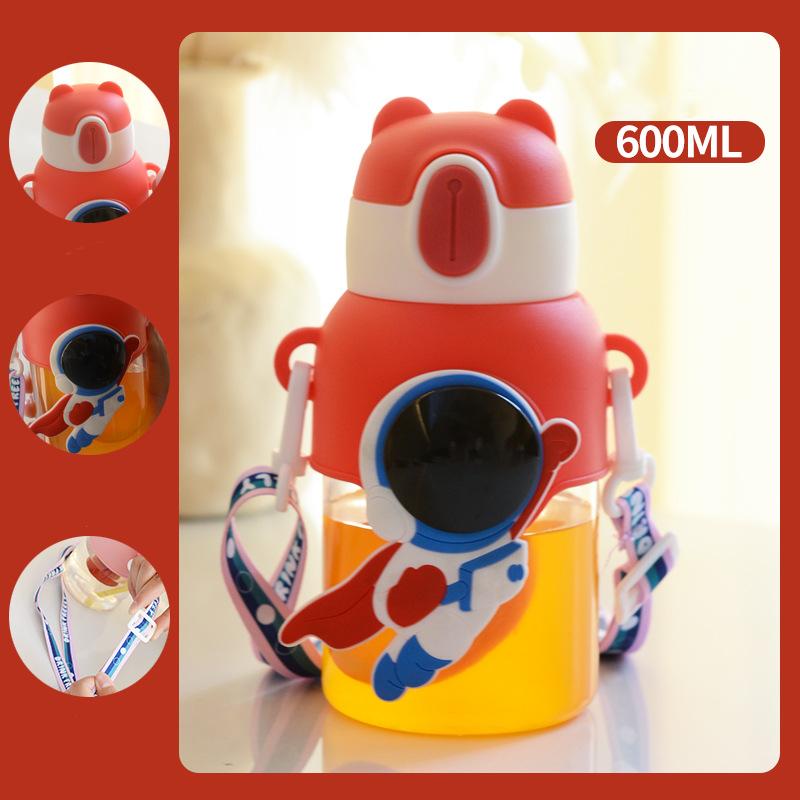 Children's Water Cup Drop-proof Suction Tube Cup Boys And Girls School Kindergarten Baby Bear Water Bottle Plastic Water Drinker Children's Cup