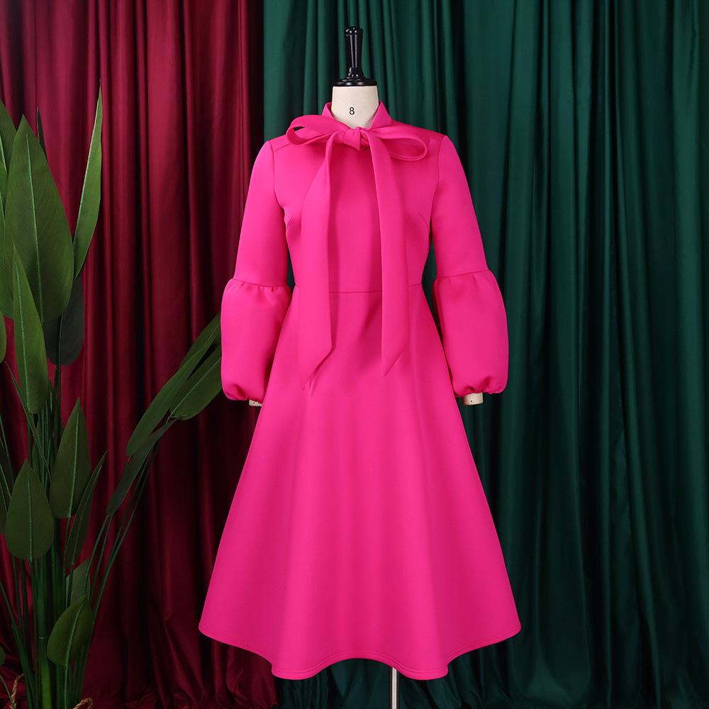 New Women's Elegant Elegant Women's Puff Cuff Large Skirt High Waist Women's Office Dress