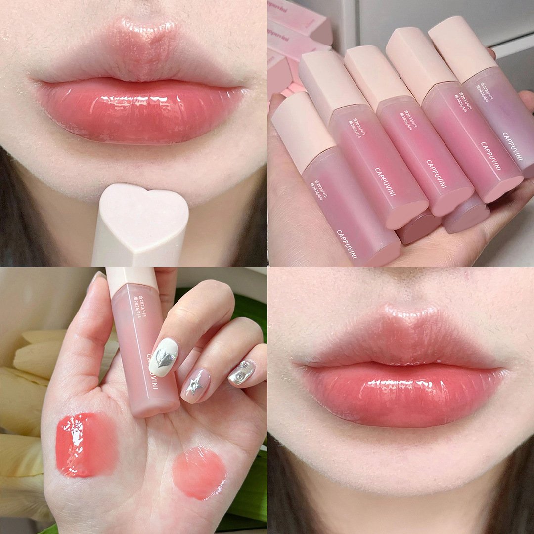 High Coloring Cute Lip Gloss 6-piece Set Heart-shaped Pink Lip Gloss Vivid Juicy Gloss Finishing Cappuvini Mirror Moisturizing Glaze Color