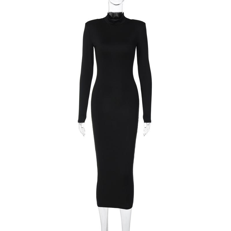 Women's Autumn New Fashion Solid Color Slim High Collar Long Sleeve Elegant Dress Wholesale