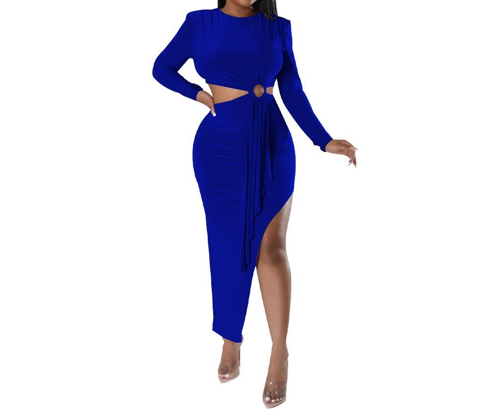 2024 Wholesale Autumn Women's New Slim Evening Dress Long Sleeve O Collar Side Exposed Waist Dress Women Elegant Casual Dress