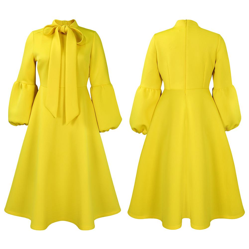 New Women's Elegant Elegant Women's Puff Cuff Large Skirt High Waist Women's Office Dress
