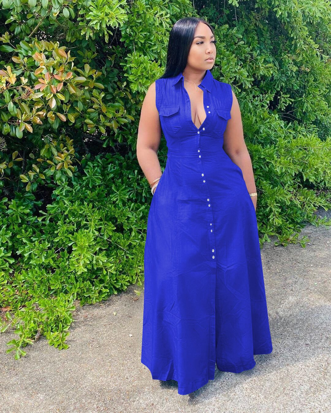 New Design Plus Size Women's Suit Long Casual Solid Color Sleeveless Pocket Women's Clothing