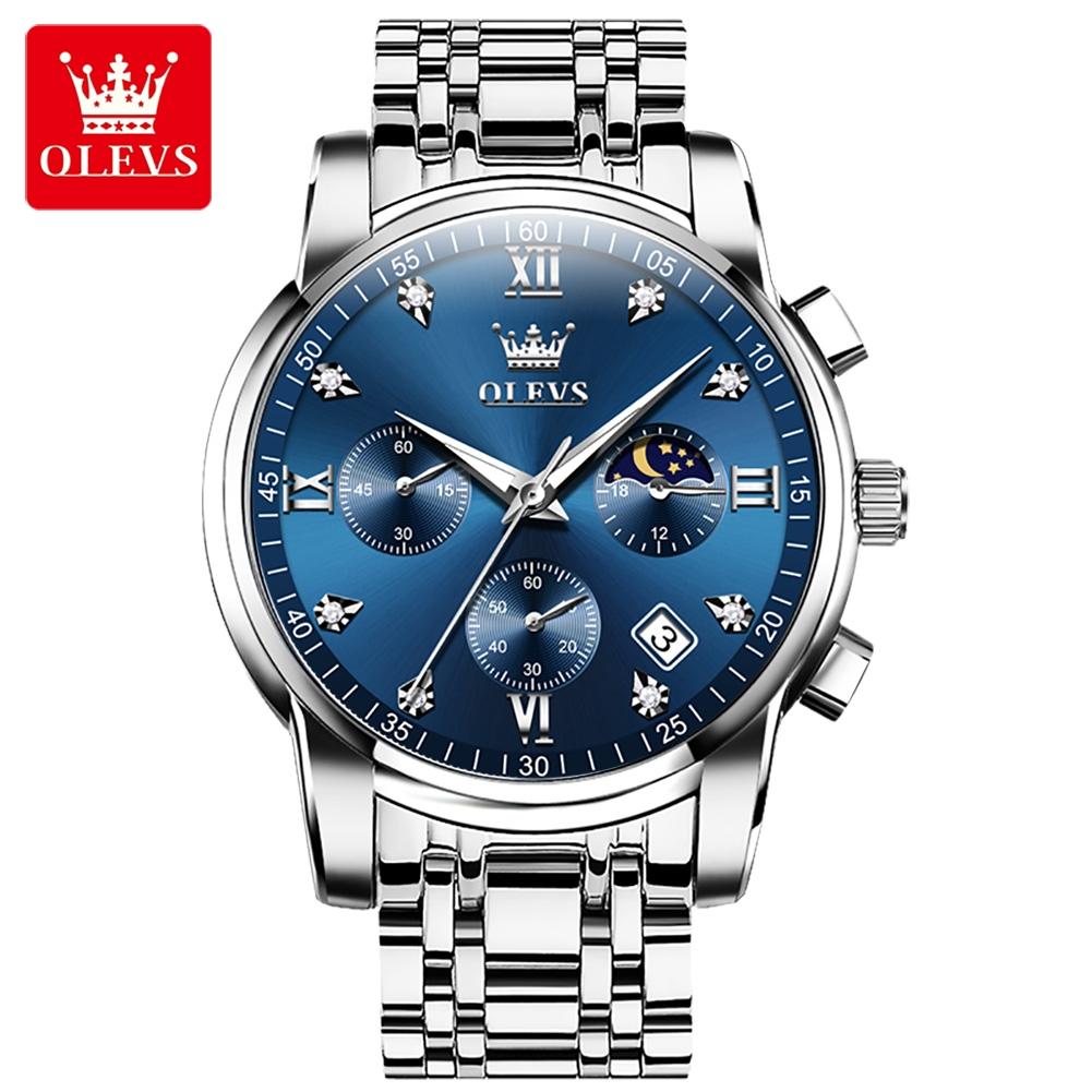 Men's Watch OLEVS 2858 Business Multi Time Zone Watch Waterproof Function Analog Date Watch Stainless Steel Quartz Watch