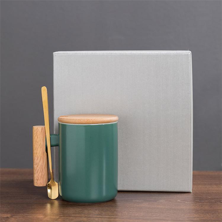 Hot Sale Gift Porcelain Cup, Bamboo Lid Ceramic Cup With Lid And Spoon, Wooden Handle Ceramic Coffee Cup