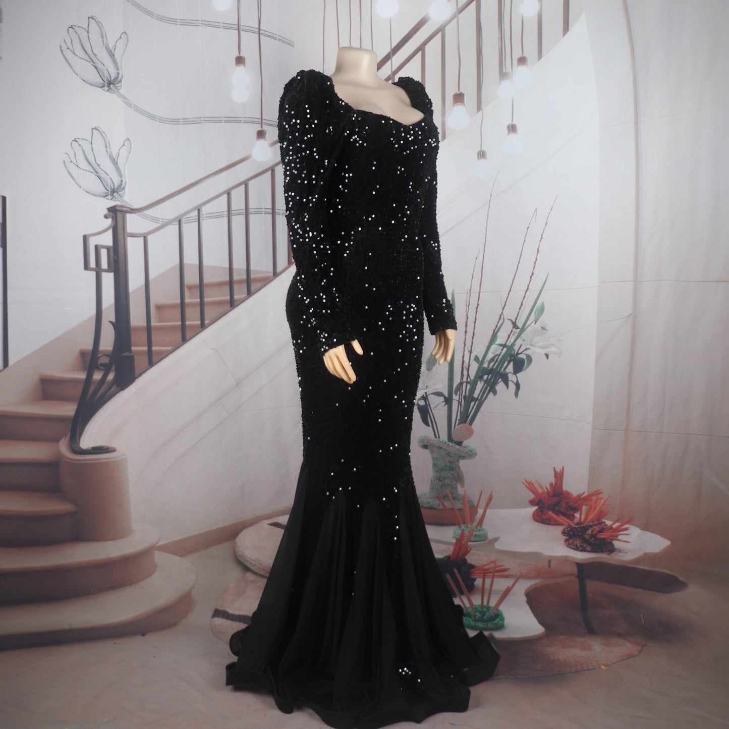 Elegant African Clothing Dress Women African Dress Sequins Latest African Dress Style African Women Hem Mesh Dress