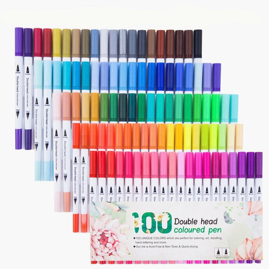 100 Color Double Tip Ink Pen Erasable Mark Pen Children's Highlighter Art Mark Pen With Drawing Pen Suit