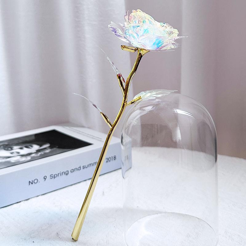 Glass Dome LED Light Mother's Day And Christmas Gift Plastic Preserved Flowers Plant Women Eternal Galaxy Rose Forever Rose