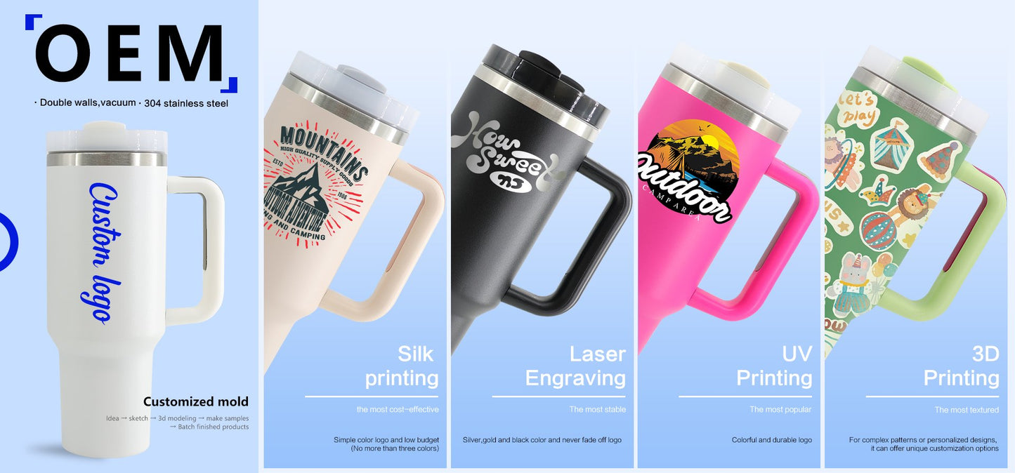 Custom Logo Off-white 40 Oz Stainless Steel Vacuum Insulated Metal Mug Travel Mug Teal Coffee Mug 40 Oz Tumbler With Handle