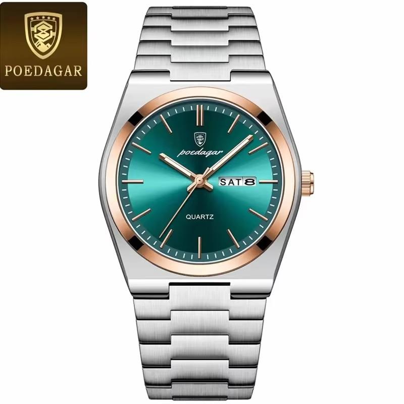 Men's New Luxury Stainless Steel Watch Waterproof Luminous Dial Display Week Date Quartz Watch Casual Business Alloy