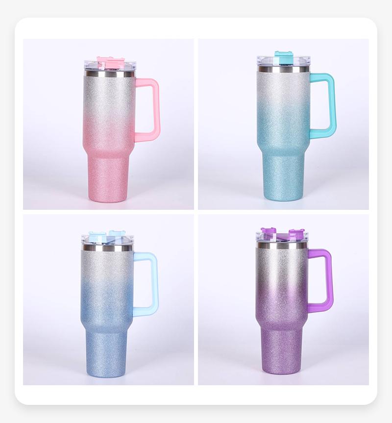 Custom 40 Oz Tumbler Reusable Stainless Steel Insulated Water Bottle 40 Oz Coffee Cup Travel Car Cup With Handle Straw Cover
