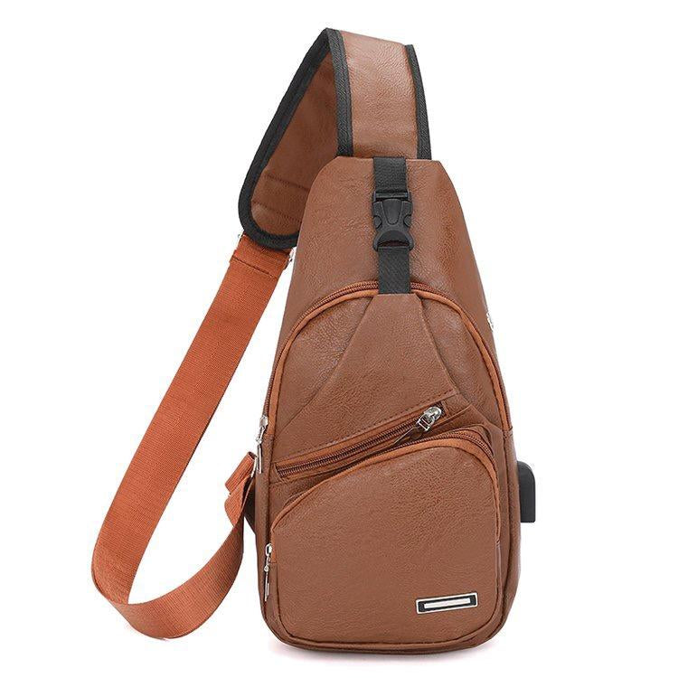2024 New Men's Leather Chest Bag With Multi-functional USB Fashion Leisure Sports Shoulder Bag Factory Direct -30*15