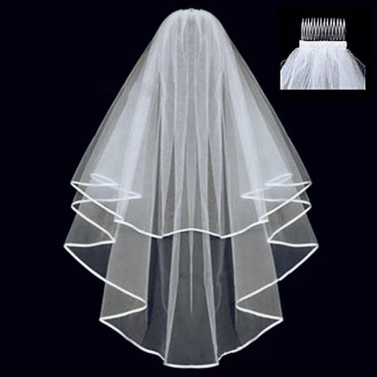 Simple Short Tulle Wedding Dress Two-Layer Comb White Ivory Wedding Dress Bridal Wedding Jewelry