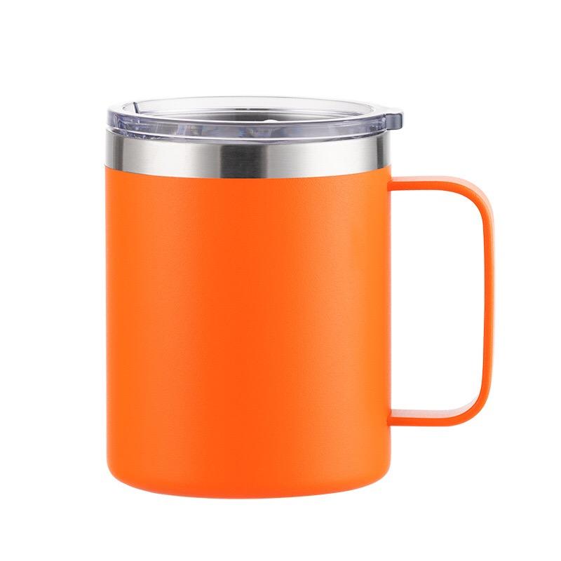 Custom Logo 12 Oz 14 Oz Powder Coated Insulated Stainless Steel Coffee Cup Handle Double Wall Vacuum Insulated Coffee Cup With Lid