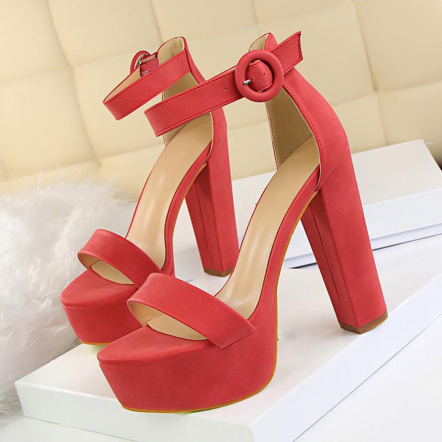 Busy Girl DS3007 Fashion Thick Heel Suede Open Toe Single Strap Sexual Shoes Women Thick Sole Sandals