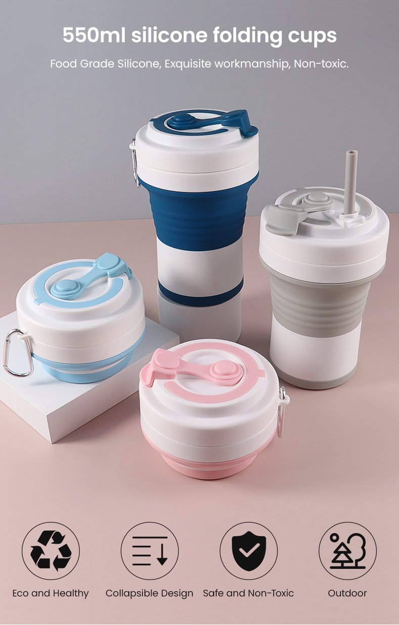 Customized Portable Eco Foldable 16 Oz 350 Ml 450 Ml 500 Ml 550 Ml Outdoor Travel Reusable Silicone Foldable Foldable Coffee Cup Mug