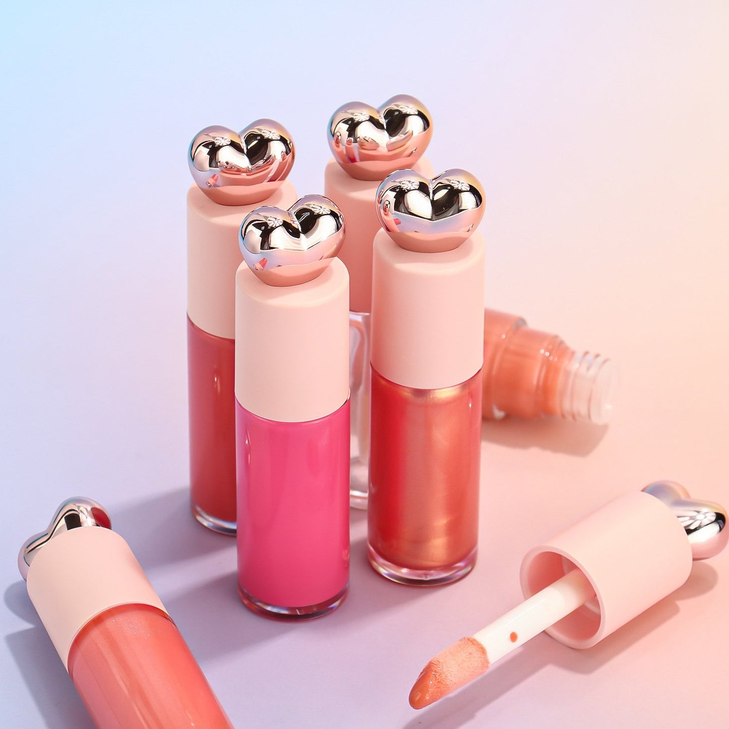 Vegetarian Waterproof Matte Liquid Lipstick Gloss Lip Gloss Custom Your Logo High Quality Heart Shape Lip Gloss Tube DIY Lip Gloss