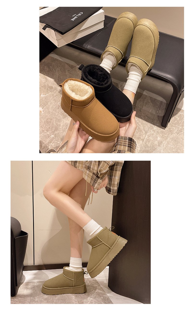 Wholesale Winter Unisex Thickened Warm Non-slip Suede Waterproof Shoes Round Toe Design Couple Women Snow Boots Slippers