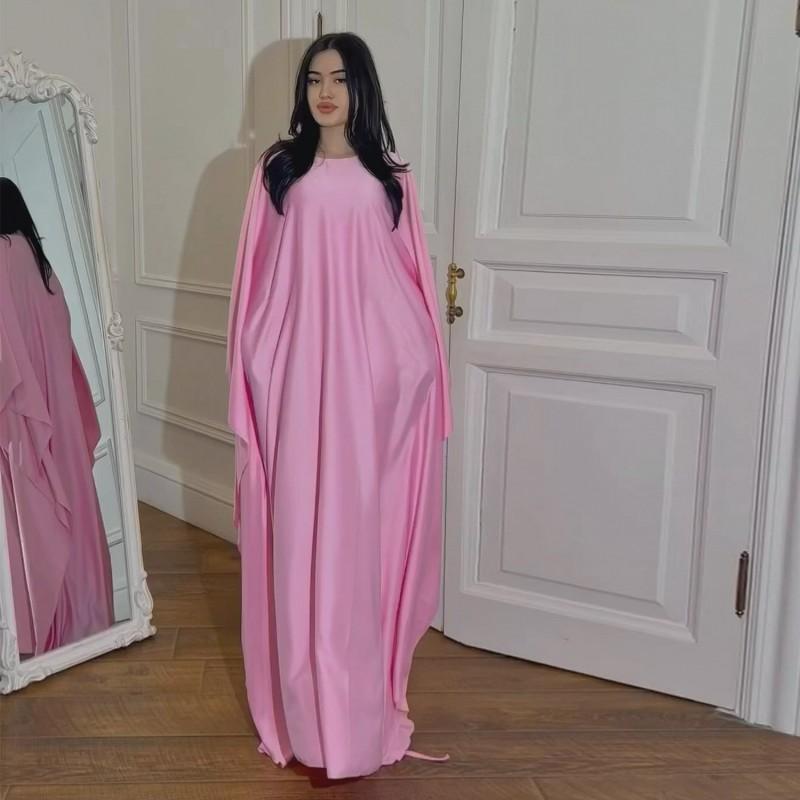 2024 Silk Satin Poncho Long Sleeve Loose Muslim Gown Luxury Kaftan Fashion Elegant Women Abaya Maxi Women's Dress