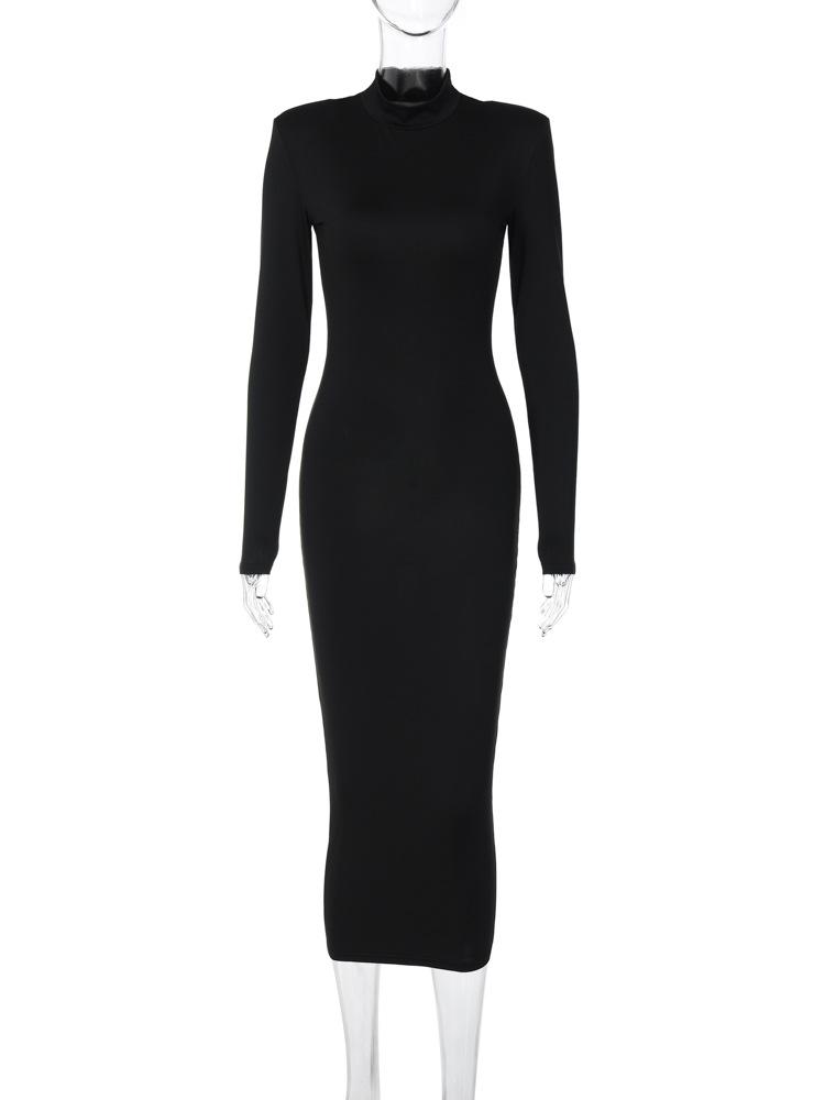 Women's Autumn New Fashion Solid Color Slim High Collar Long Sleeve Elegant Dress Wholesale