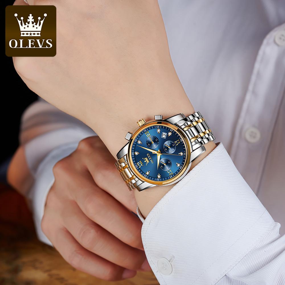 Men's Watch OLEVS 2858 Business Multi Time Zone Watch Waterproof Function Analog Date Watch Stainless Steel Quartz Watch