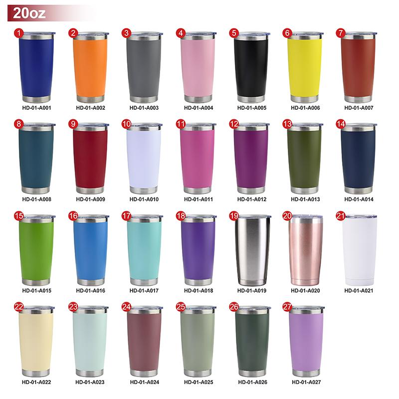 Custom 20 Oz Double Wall Vacuum Insulated Car Cup Powder Coated Tumbler Vacuum Cup Hot Stainless Steel Coffee Cup With Lid