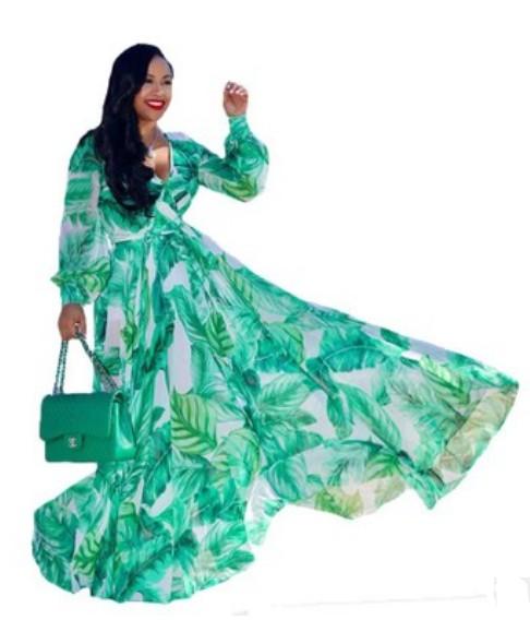 Fashion Women Maxi Printed Dress Long Plus Size 3XL 4XL 5XL High Quality Summer Beach Wear Chiffon Women Party Dress