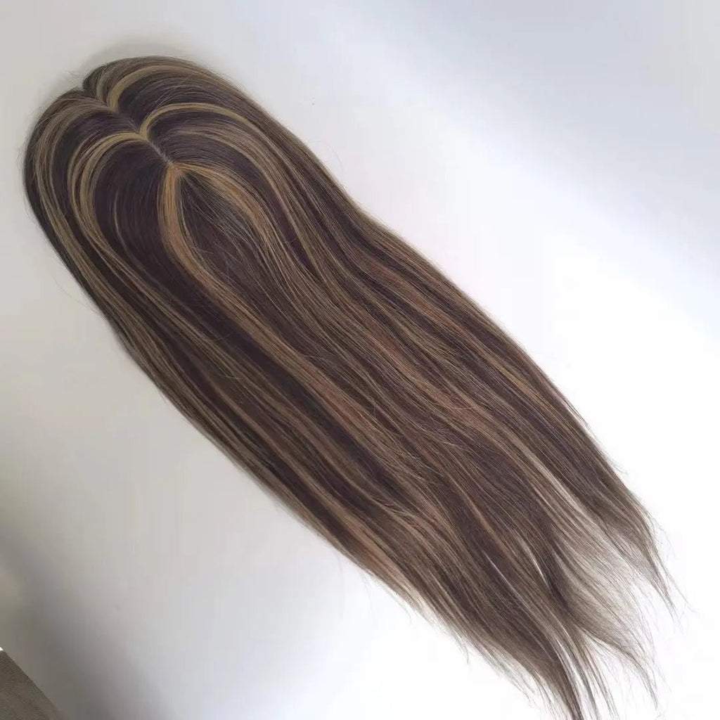 16 "Skin Base Virgin Hair Blonde Highlight Top With 5 Silk Top