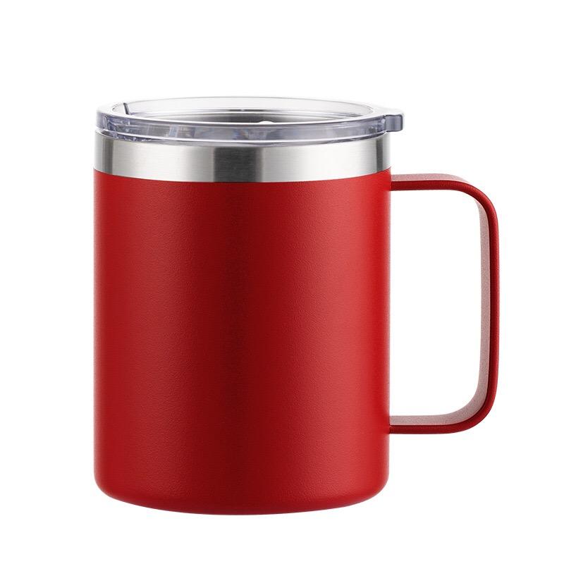 Custom Logo 12 Oz 14 Oz Powder Coated Insulated Stainless Steel Coffee Cup Handle Double Wall Vacuum Insulated Coffee Cup With Lid