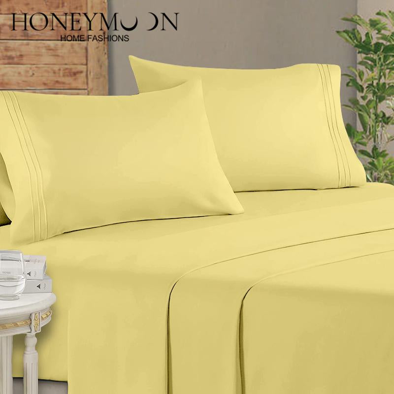 Honeymoon Wholesale Microfiber Lightweight Bedding Embroidery 4 Piece Set Bed Sheet Pillowcase Home Furnishings