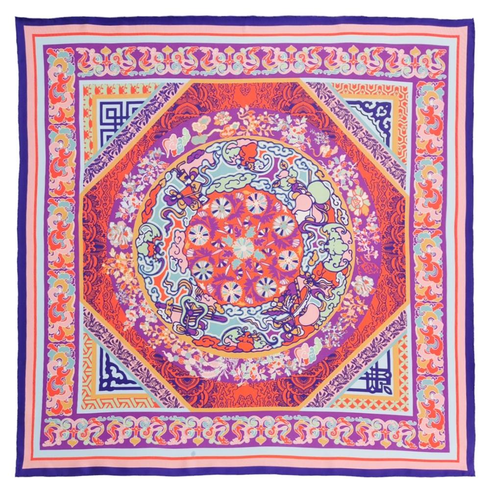 Chinese Traditional Elements Printed Custom Silk Scarf 90*90cm Square Mulberry Silk Scarf Custom Printed Silk Scarf