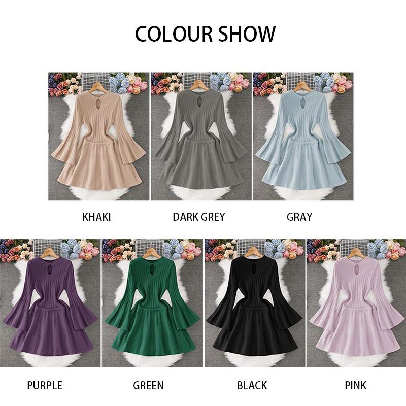 Hepburn Style Women's Long Sleeve Waist Tight Knit Dress Elegant Autumn And Winter French Dress Simple Three-dimensional Pattern