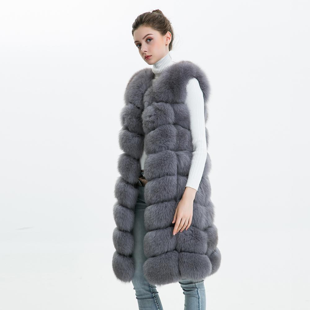 Factory Wholesale Women Genuine Goods Fox Fur Gilet OEM Service Winter Long Natural Fox Fur Vest For Girls