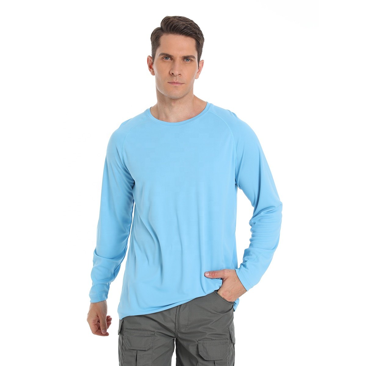 US Size In Stock Blank Wicking Breathable Upf50 Men's Performance Long Sleeve Fishing Shirt