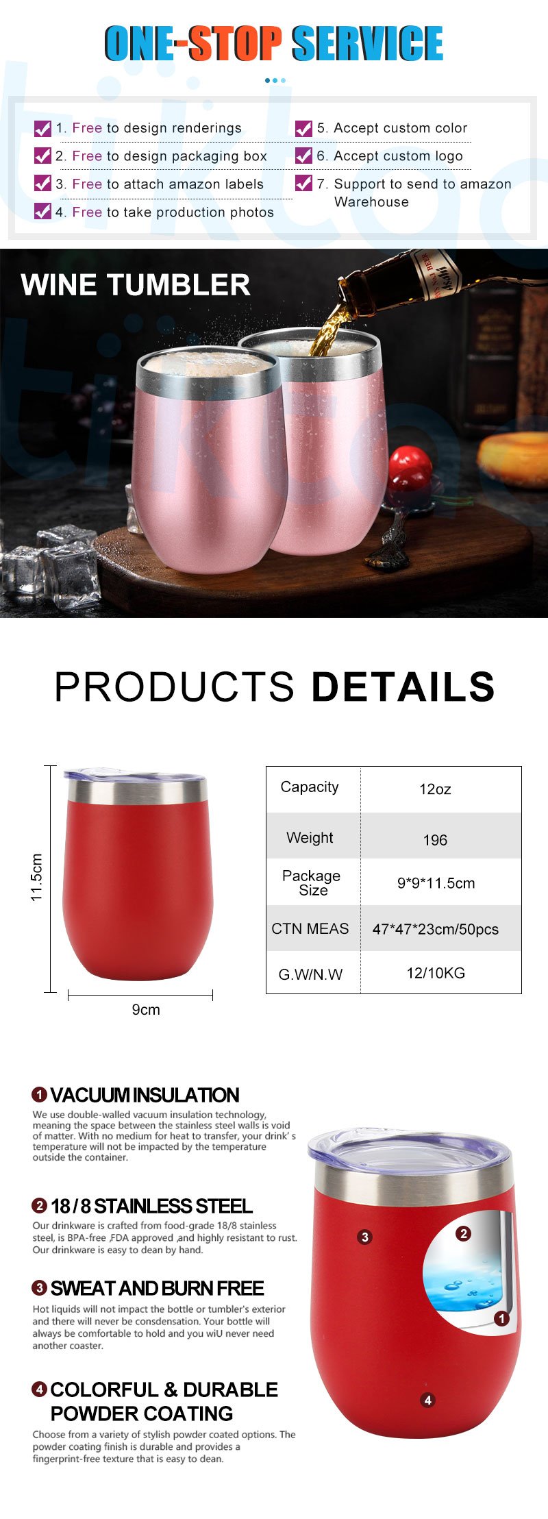 Custom Luxury Gift Suit Glitter Rose Gold Insulation Stainless Steel Wine Glass