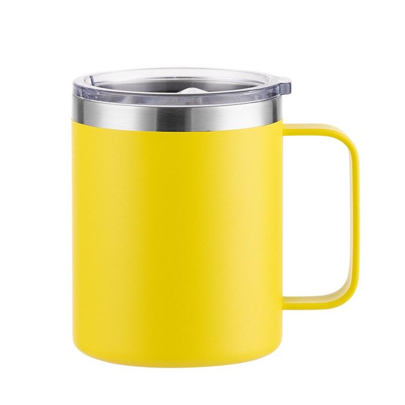 Custom Logo 12 Oz 14 Oz Powder Coated Insulated Stainless Steel Coffee Cup Handle Double Wall Vacuum Insulated Coffee Cup With Lid