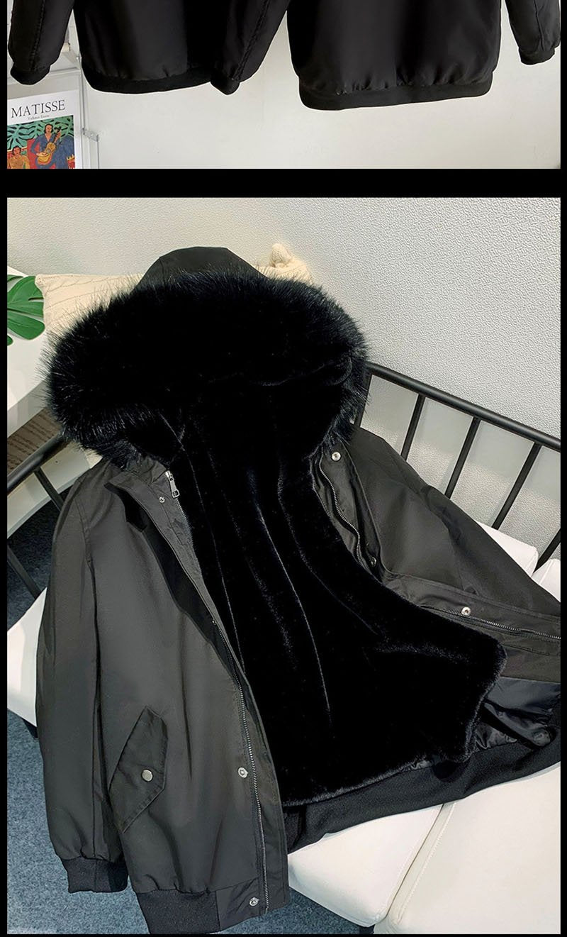 Yajanuo New Design Men's Coat Jacket Faux Fox Fur Liner Detachable Plush Hooded Custom Winter Coat Men's Solid Color Jacket