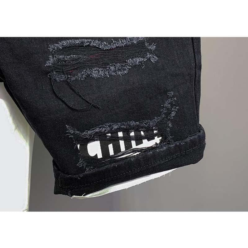 Fashion Custom Black Denim Short Ripped Casual Slim Fit Jeans Shorts For Men