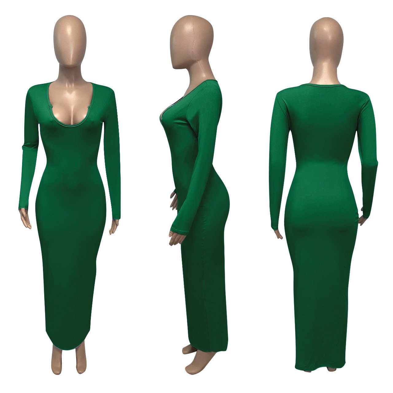 Wholesale Women's Deep V-neck Slim-fit Sexy Long Sleeve Dress Women's Summer Clothes Women's Casual Dress