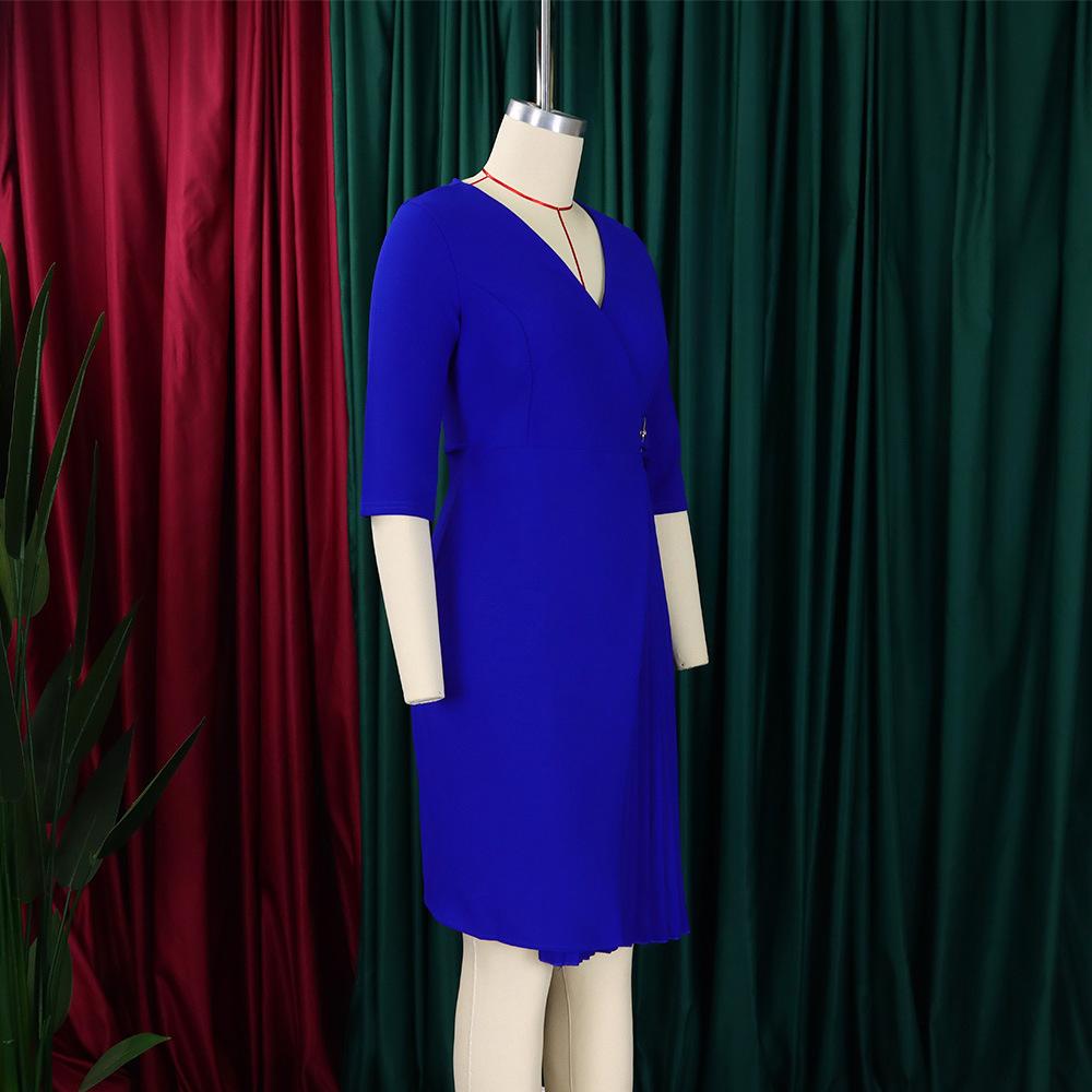 Custom Summer Women's Elegant 3 Quarter Sleeve Women Office Dress Pleated African Women's Clothing