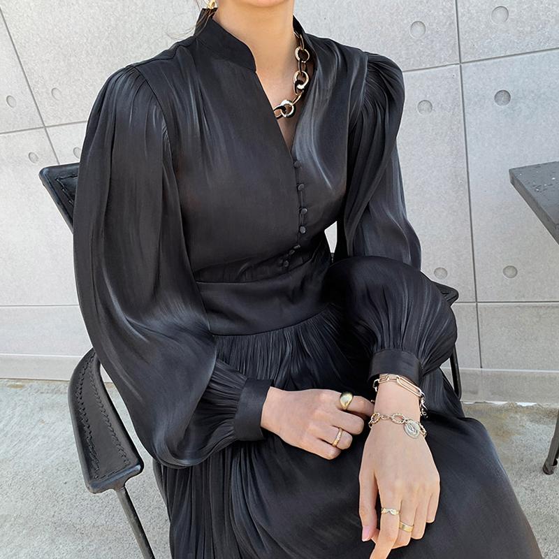 Boutique Wholesale Korean Style Temperament Stand Collar High Waist Long Sleeve 2021 Spring New Women's Dress