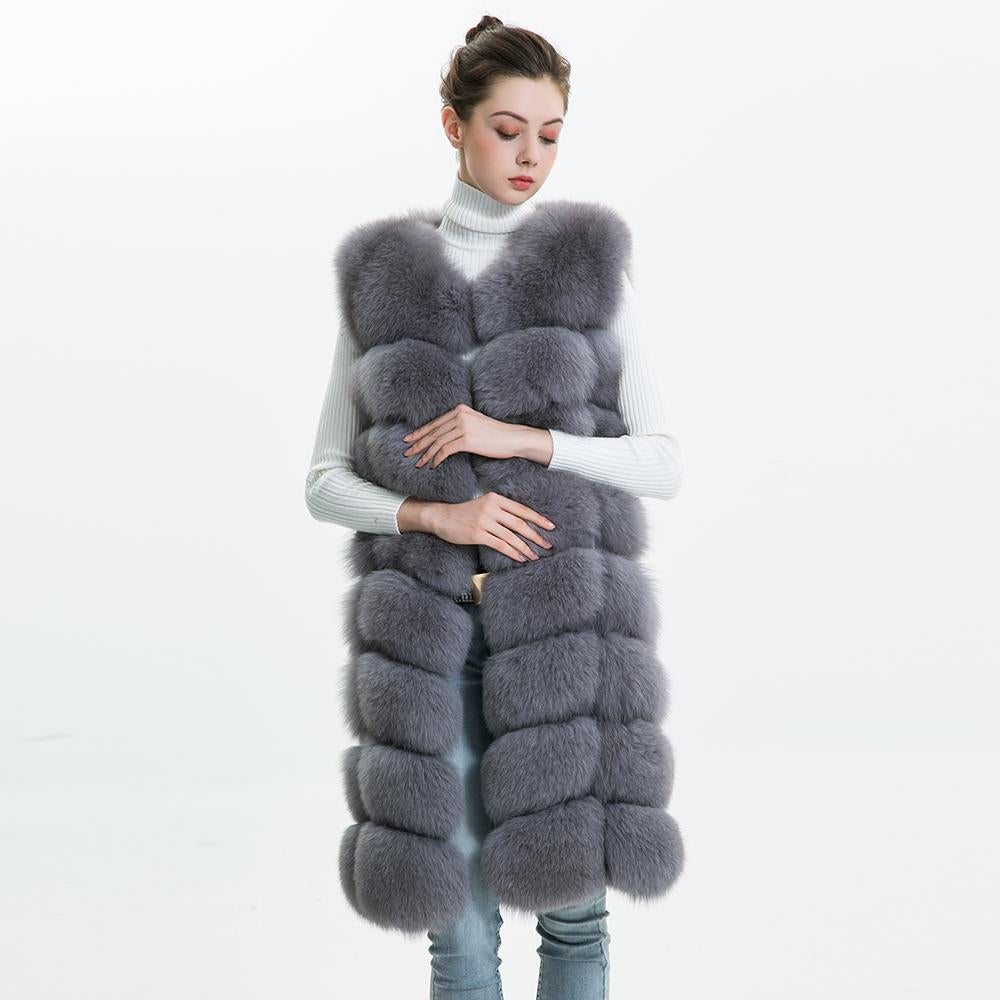 Factory Wholesale Women Genuine Goods Fox Fur Gilet OEM Service Winter Long Natural Fox Fur Vest For Girls